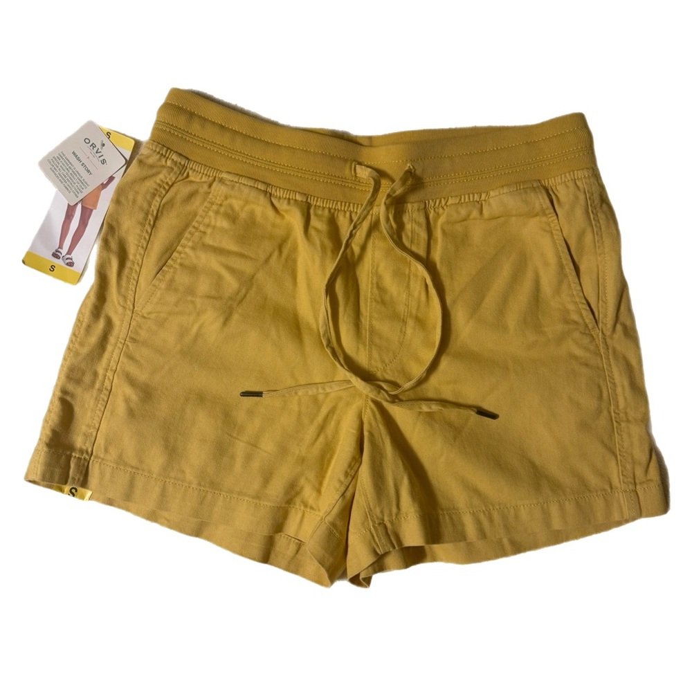 Orvis Granola Girl Coastal Yellow Draw String Athletic Shorts Size Small NWT